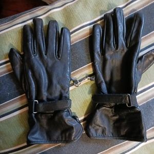 Leather Bound Black Leather Biker Gloves